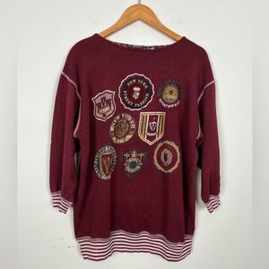 Vintage Maroon Unique longline New York Patch 90s Retro Streetwear Crewneck